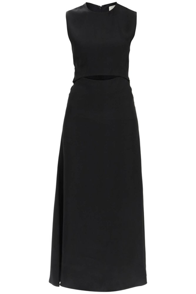 Loulou Studio Copan Cutout Satin Midi Dress In Black