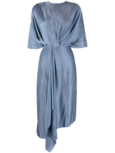 Victoria Beckham Draped Cutout Cape-sleeve Asymmetric Midi Dress In Grey