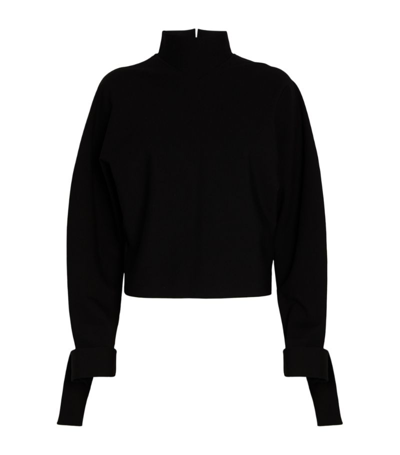 Victoria Beckham Ponti Tie-detailed Stretch-jersey Top In Black
