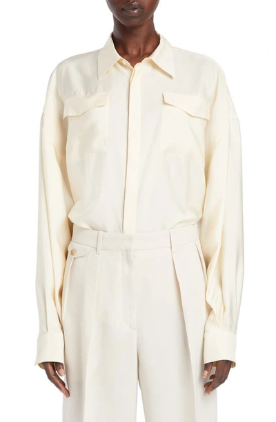 The Row Abigail Silk Collared Shirt In Beige