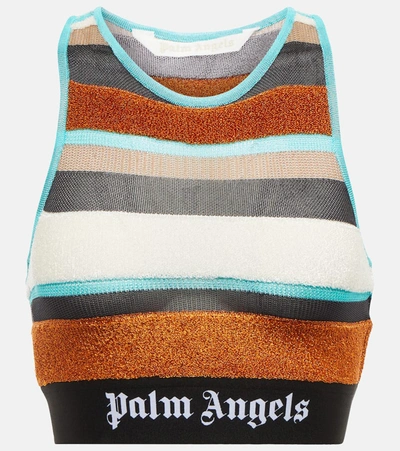 Palm Angels Stripe Logo Crop Top In Multicolor