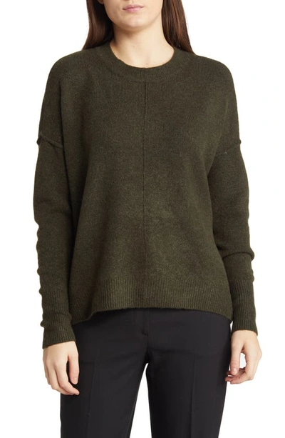 Vince Camuto Center Seam Crewneck Sweater In Dark Olive