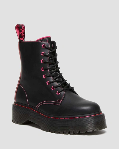 Dr. Martens Jadon Ii Boot Neon Star Leather Platforms Boots In Black,clash Pink