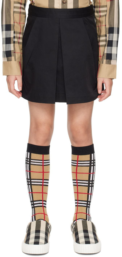 Burberry Childrens Logo Graphic Cotton Twill Skirt In Black