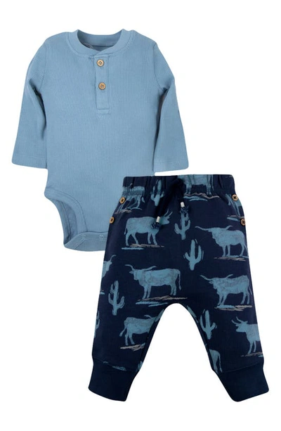 Oliver & Rain Babies' Longhorn Organic Cotton Bodysuit & Pants Set In Navy