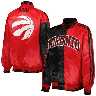 Starter Black/red Toronto Raptors Split Colorblock Satin Full-snap Varsity Jacket