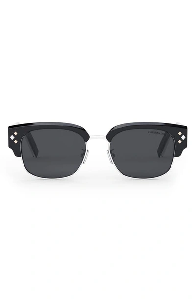 Dior Diamond Of The Maison 55mm Browline Sunglasses In Shiny Black / Smoke