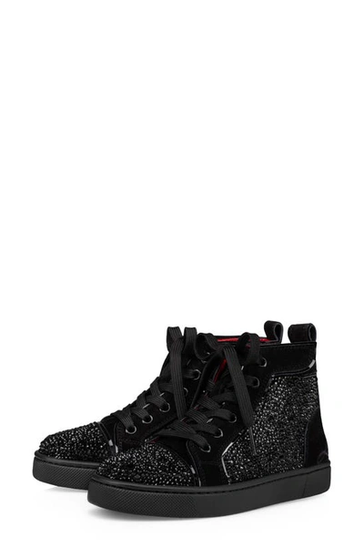 Christian Louboutin Kids' Funnytopi Crystal Embellished High Top Sneaker In Black/ Jet
