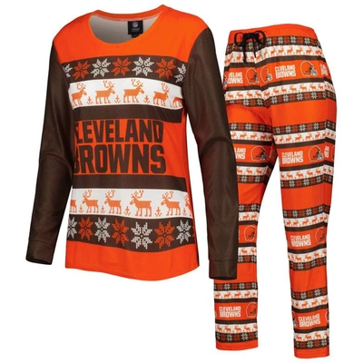 Foco Orange Cleveland Browns Holiday Ugly Pyjama Set