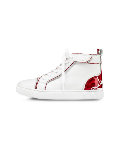 Christian Louboutin Funnytopi Leather High-top Sneakers In White Red
