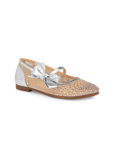 Christian Louboutin Kids' Melodie Strass Ballet Shoes In Silver