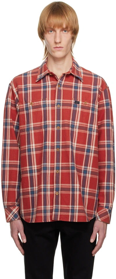 Nudie Jeans Filip Checked Cotton-poplin Shirt In Red