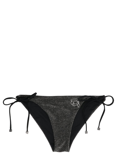 Karl Lagerfeld Ikonik Lurex Tie-fastening Bikini Bottoms In Black