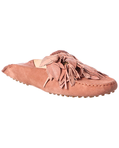 Tod's Feather Suede Loafer In Pink