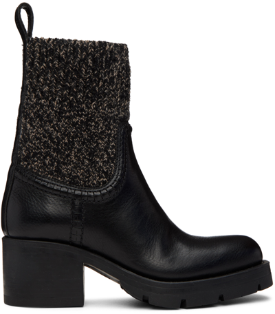 Chloé Neva Sock Ankle Boot Black Size 6.5 100% Calf-skin Leather