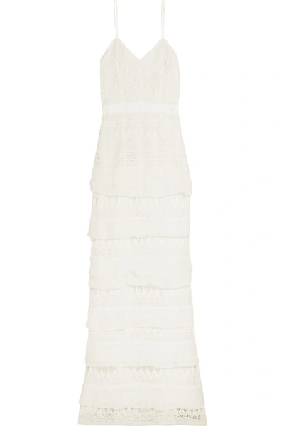 Self-portrait Penelope Tiered Crepon-trimmed Guipure Lace Gown In White