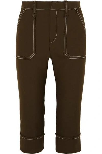 Chloé Cropped Straight-leg Crepe Pants In Dark Brown