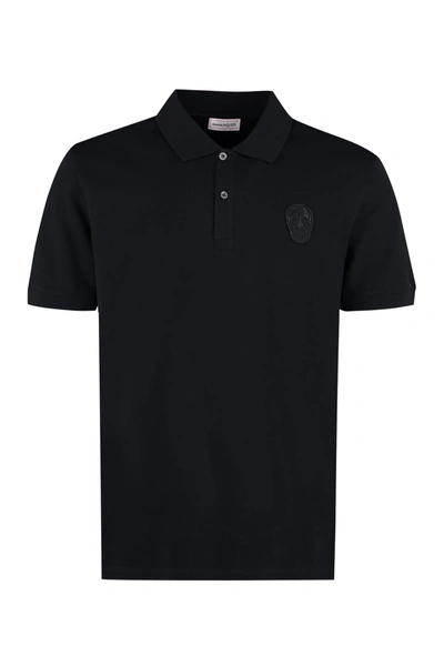 Alexander Mcqueen Logo-embroidered Cotton-jersey Polo Shirt In Black