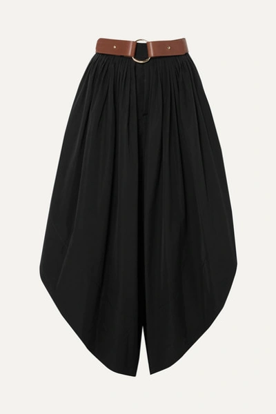 Chloé Belted Cropped Cotton-poplin Wide-leg Pants In Black