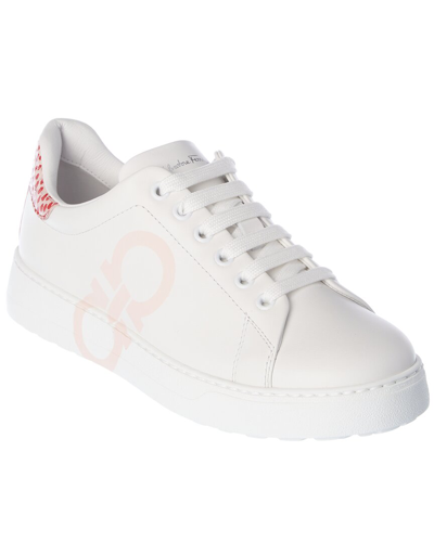 Ferragamo Number Leather Sneaker In White