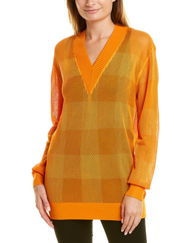 Burberry Check Mesh Sweater In Orange