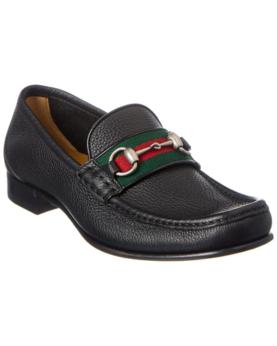 Gucci Horsebit Web Leather Loafer In Black