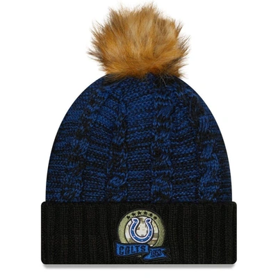 New Era Women's  Black, Blue Indianapolis Colts 2022 Salute To Service Pom Knit Hat In Black,blue