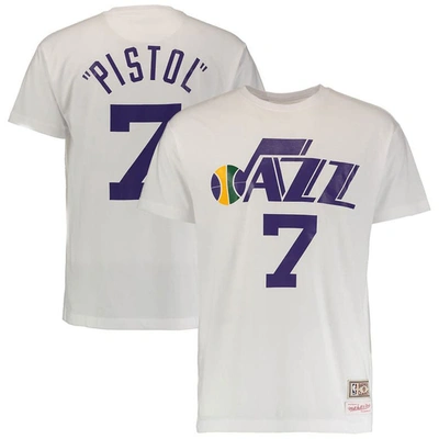 Mitchell & Ness Men's  Pete Maravich White Utah Jazz Hardwood Classics Retro Name And Number T-shirt