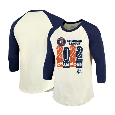 Majestic Threads Cream/navy Houston Astros 2022 American League Champions Yearbook Tri-blend 3/4 Rag In Cream,navy