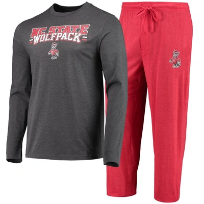 Concepts Sport Red/heathered Charcoal Nc State Wolfpack Meter Long Sleeve T-shirt & Pants Sleep Set