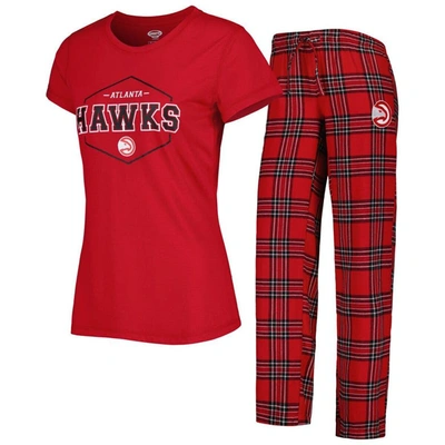 Concepts Sport Women's  Red, Black Portland Trail Blazers Badge T-shirt And Pajama Pants Sleep Set In Red,black