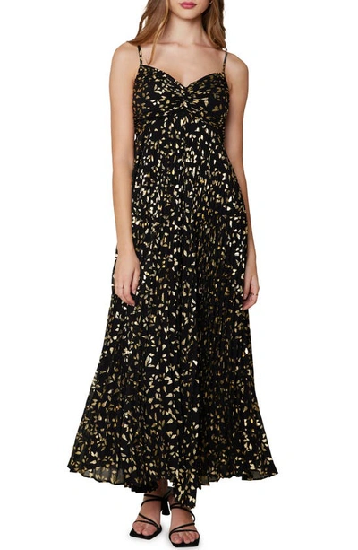 Lost + Wander All That Glitters Sweetheart Neck Pleated Maxi Dress In Black Gold
