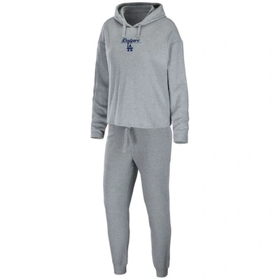 Wear By Erin Andrews Heather Gray Los Angeles Dodgers Logo Pullover Hoodie & Pants Sleep Set