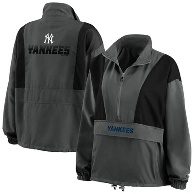 Wear By Erin Andrews Charcoal New York Yankees Packable Half-zip Jacket