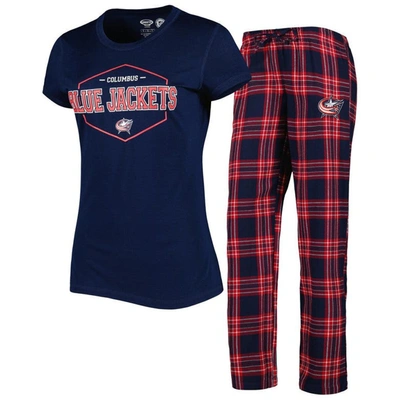 Concepts Sport Women's  Navy, Red Columbus Blue Jackets Badge T-shirt And Pants Sleep Set In Navy,red