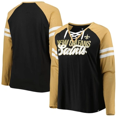 Fanatics Branded Black/vegas Gold New Orleans Saints Plus Size True To Form Lace-up V-neck Raglan Lo In Black,vegas Gold