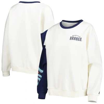 Starter Cream/deep Sea Blue Seattle Kraken Interception Pullover Sweatshirt