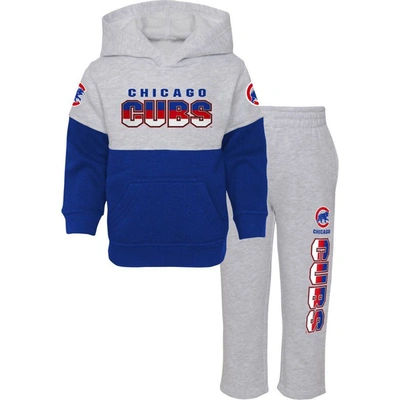 Outerstuff Babies' Infant Boys And Girls Royal And Heather Gray Chicago Cubs Playmaker Pullover Hoodie And Pants Set In Royal,heather Gray