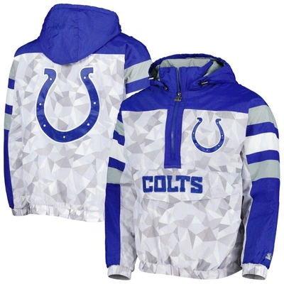 Starter Men's  White, Royal Indianapolis Colts Thursday Night Gridiron Raglan Half-zip Hooded Jacket In White,royal