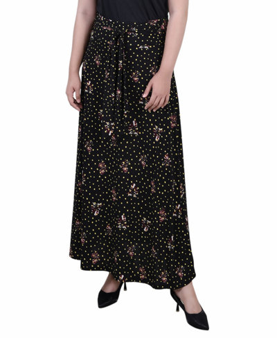 Ny Collection Plus Size Maxi With Sash Waist Tie Skirt In Noir Flora Flakes