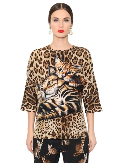 Dolce & Gabbana Leopard Printed Silk Crepe De Chine Top, Brown/black ...