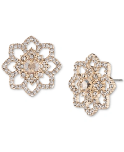Marchesa Crystal Openwork Flower Button Earrings In Gold