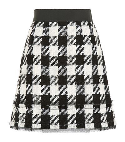 Dolce & Gabbana High Waisted Check Wool Blend Mini Skirt, Black/white ...