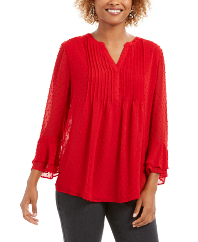Charter Club Double-ruffle Textured Pintuck Top, Created For Macy's In Ravishing Red