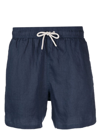 Mc2 Saint Barth Solid Blue Mid-length Linen Swim Shorts