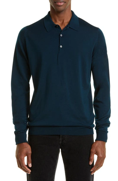 John Smedley Cotswold Wool Polo Sweater In Blue