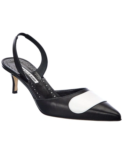 Manolo Blahnik Scusli 50 Two-tone Leather Slingback Pumps In Black