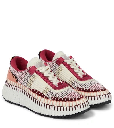 Chloé Nama Embroidered Sneakers In Red