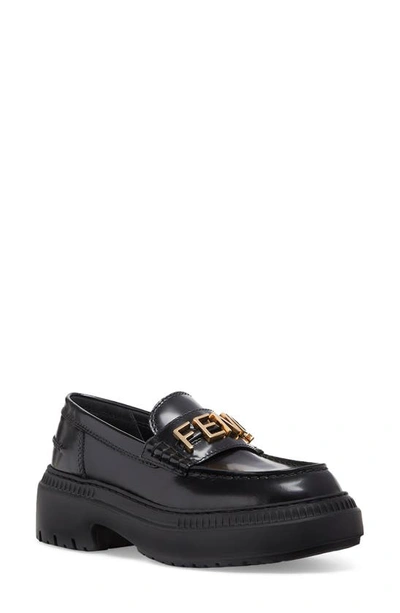 Fendi Graphy Leather Platform Loafers In Nero