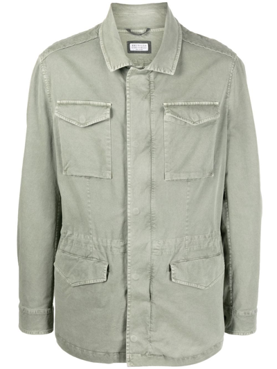 Brunello Cucinelli Men's Cotton-stretch Field Jacket In Green